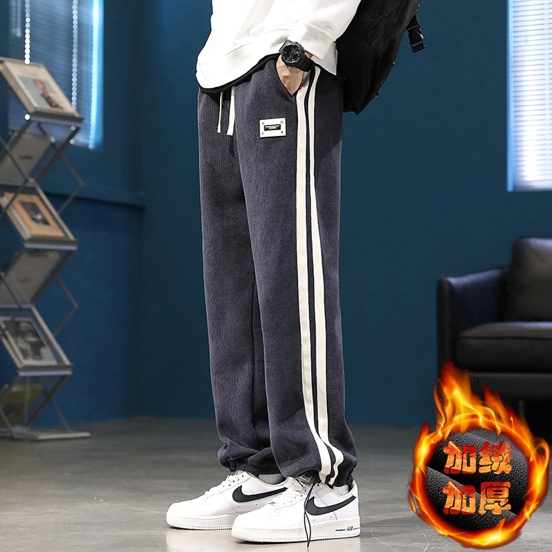 2023男士休闲裤奥利戎拼接直筒运动裤宽松百搭加绒男卫裤大码阔腿