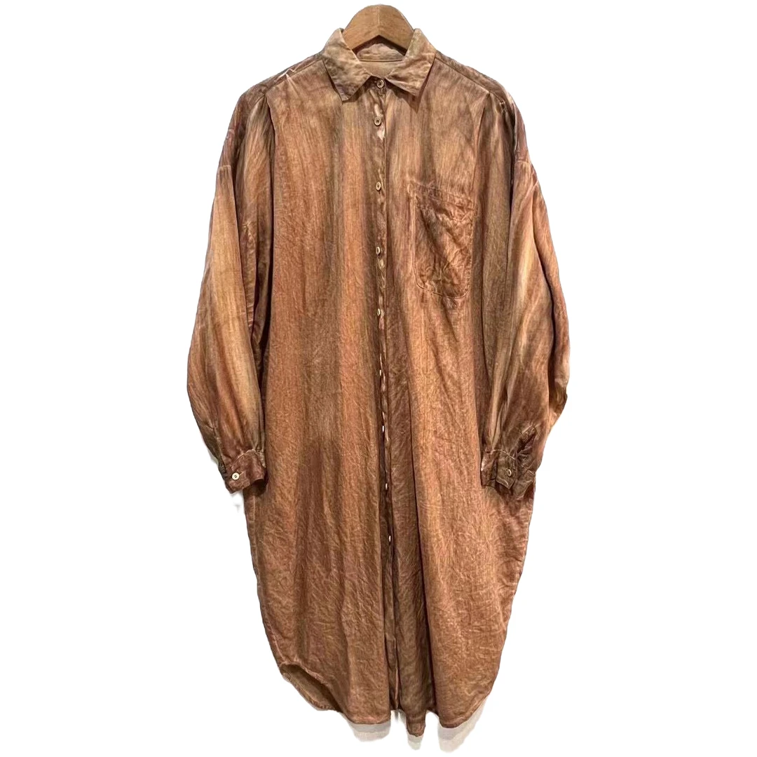 左岸迷香 衬衫 23SS1008 原创设计 丝麻混纺植物染纯色长衬衫