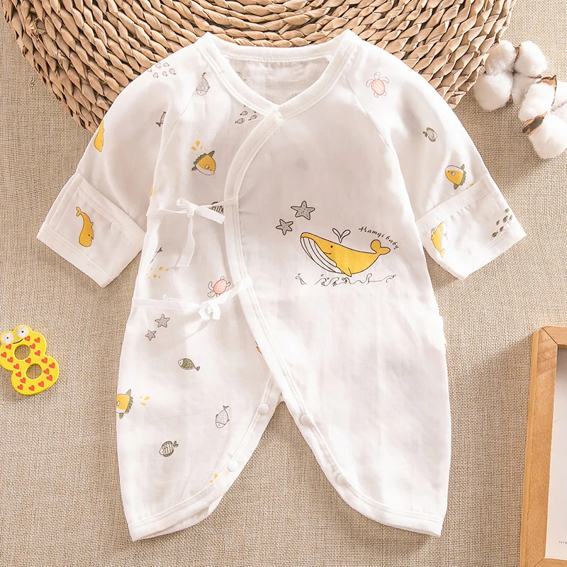 夏季新生儿纯棉纱布蝴蝶衣哈衣宝宝纱布和尚服连体衣婴儿出生衣服