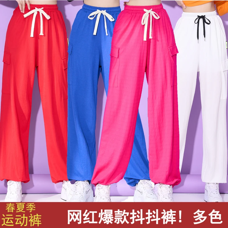 春夏运动裤薄款宽松大码健身舞蹈裤网红抖抖裤休闲工装卫裤跑步裤