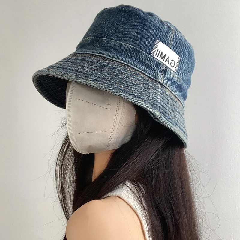 牛仔渔夫帽女夏季日系百搭遮阳防晒水桶盆帽大头围显脸小素颜帽子