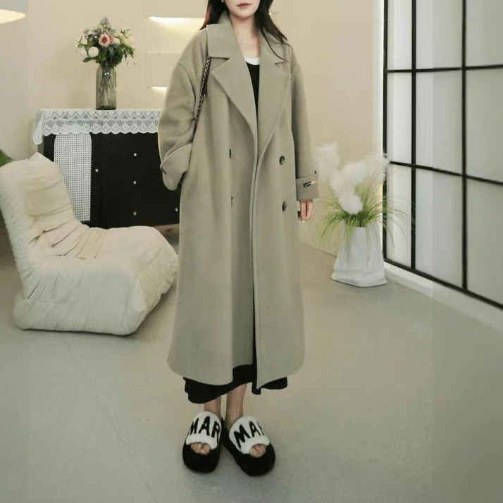 【XR】2024秋冬新款双面绒大衣女中长款慵懒极简宽松加厚毛呢外套