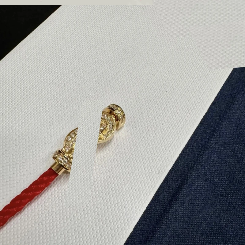 铜合金布艺手链 Y260 小众设计感时尚百搭满镶爆款编织红绳手链