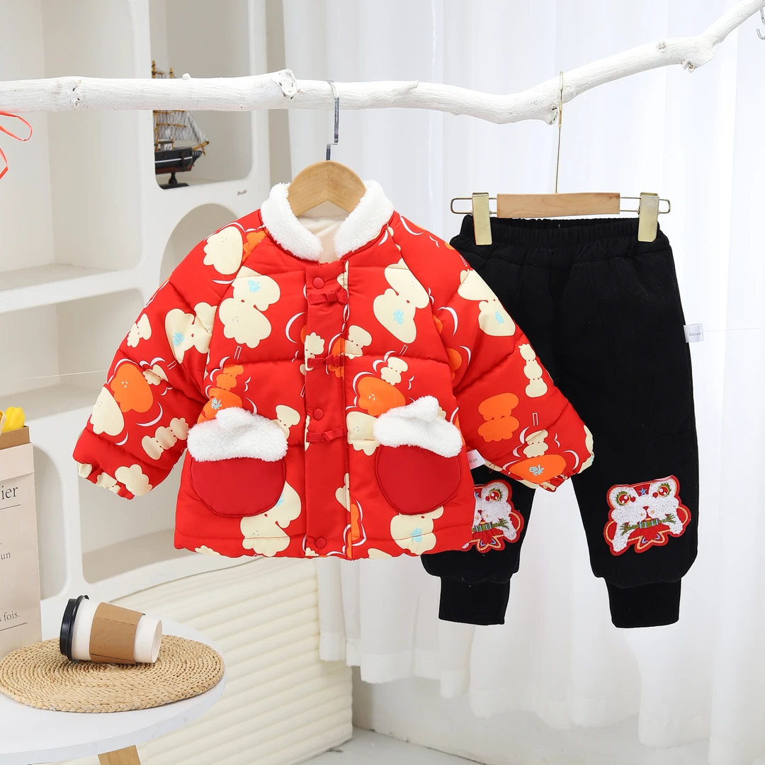 【柿柿如意】儿童拜年服套装2024冬季中国风男女童柿柿如意厚棉套装