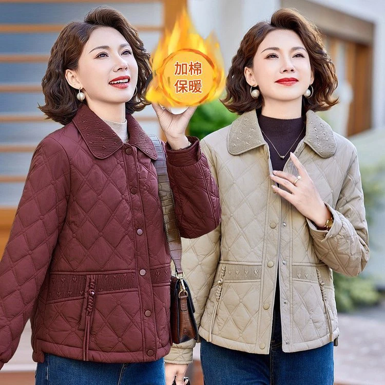 新款时尚休闲百搭棉衣中老年妈妈装加绒加厚秋冬保暖
