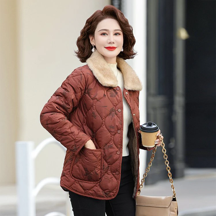 新款时尚百搭棉衣短款加绒加厚洋气宽松中老年妈妈装