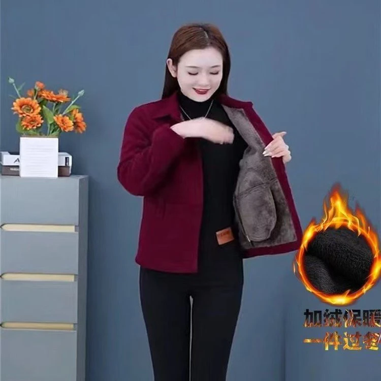 秋冬冬季中年女装灯芯绒加绒外套妈妈装保暖宽松上衣