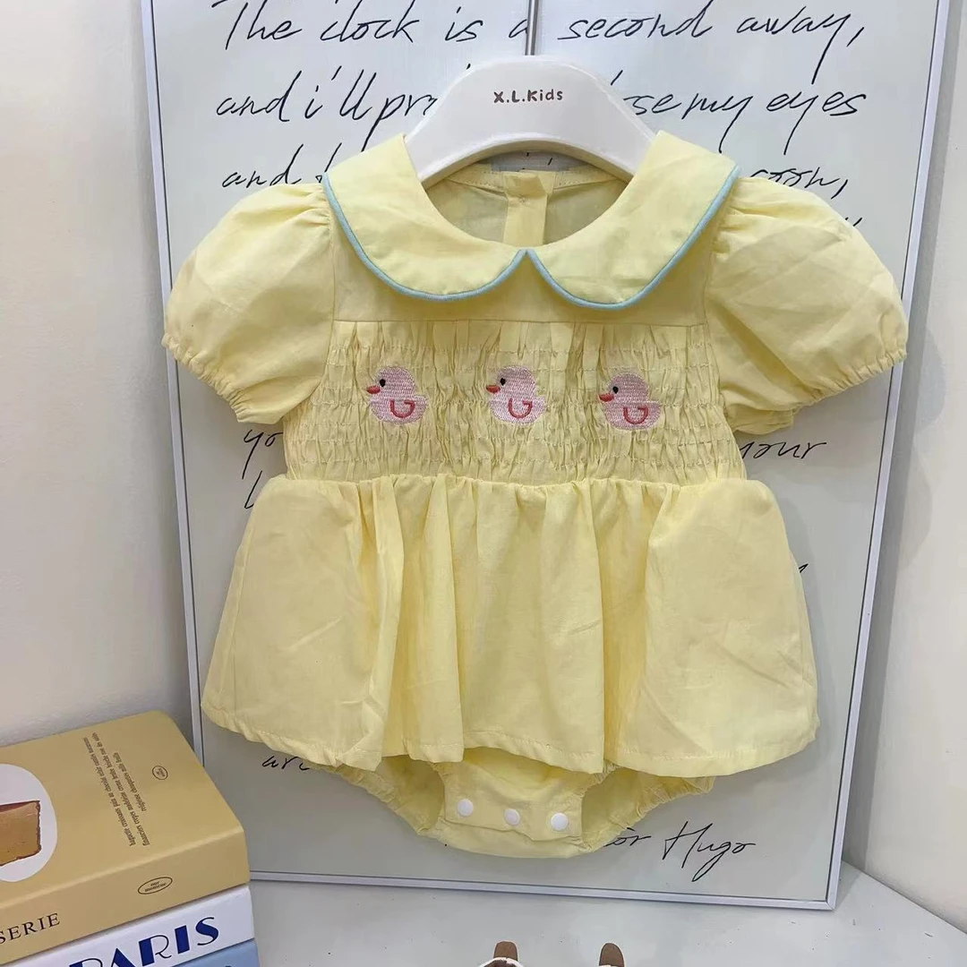 【奶黄小鸭】女宝夏季可爱卡通韩系纯棉短袖婴儿甜美包屁衣公主爬服