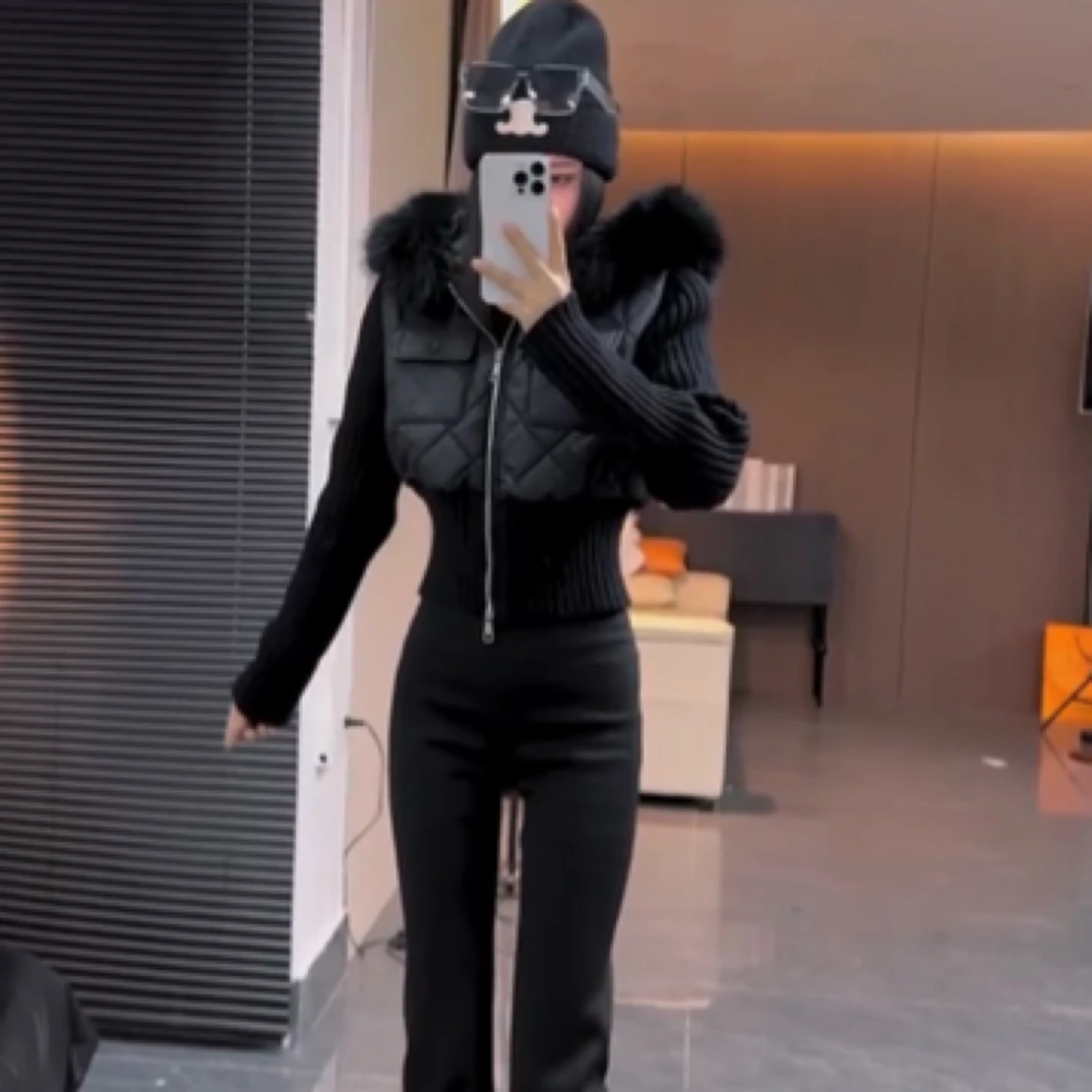 2024冬季新款高级黑色仿皮草毛领外套女时尚气质修身短款收腰上衣