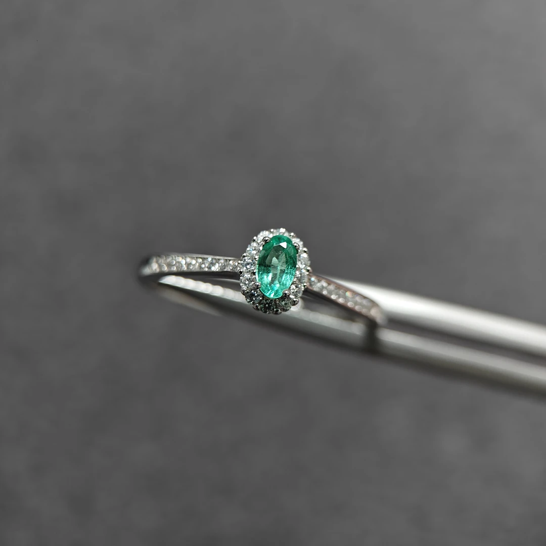 S1031-5 S925银镶天然祖母绿戒指-3mmX5mm（0.3CT左右）