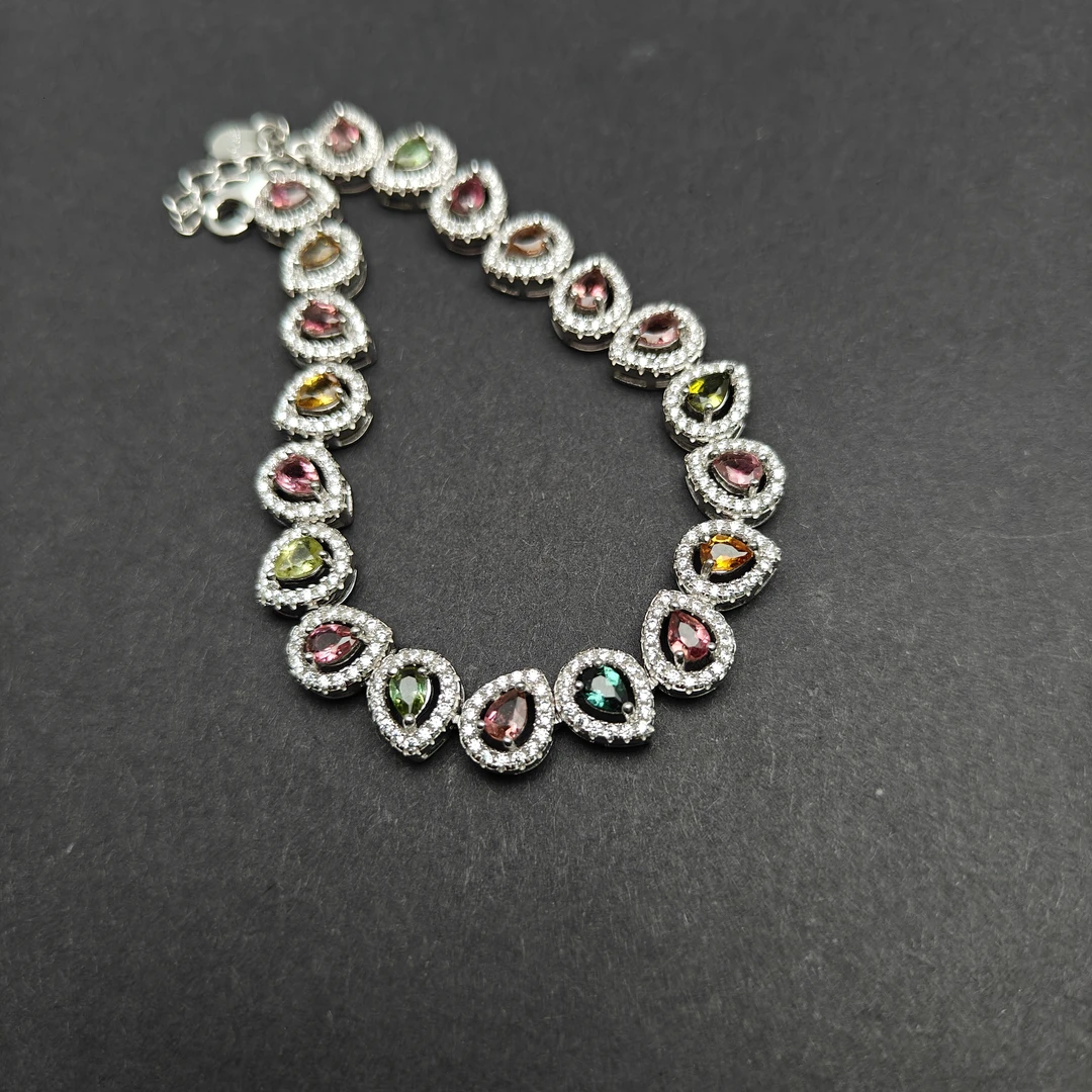 ZF48A-S925银-天然碧玺手链-气质轻奢-3mm*4mm*20颗（多样性发货）