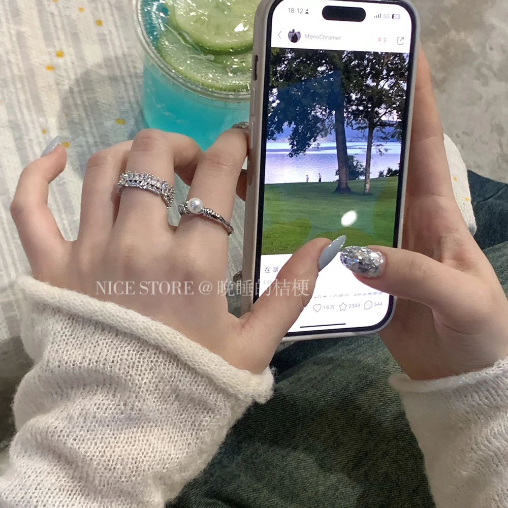 合金戒指 晚睡的桔梗「白日梦境」日韩百搭锆石开口戒镶钻气质风