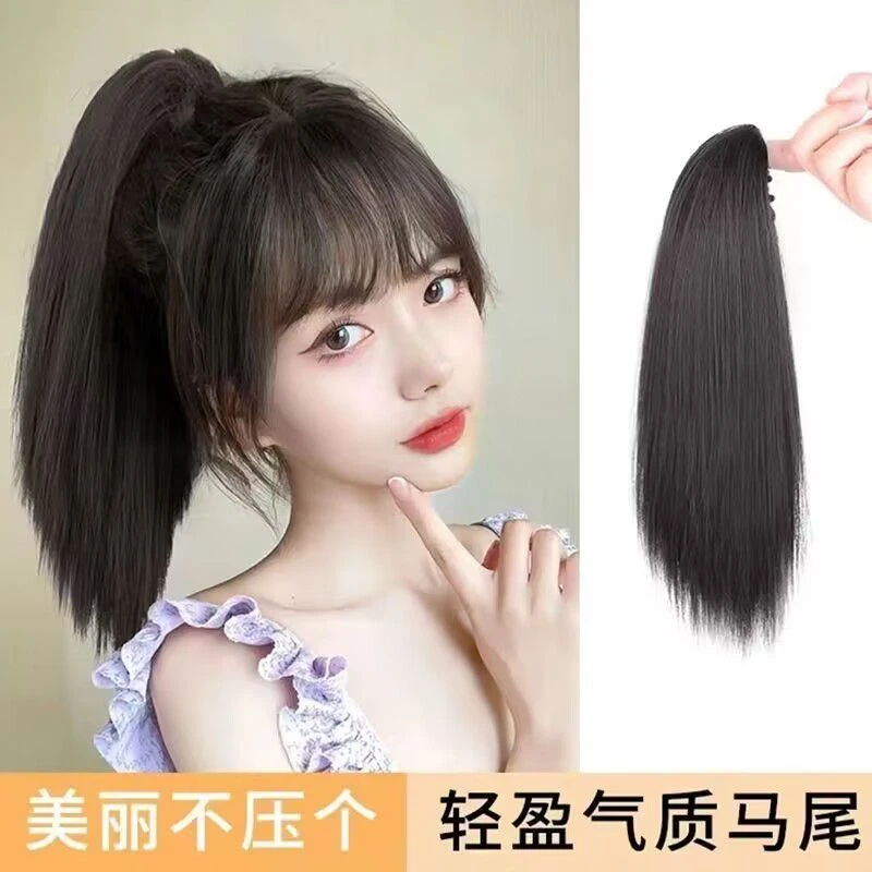 逼真马尾女抓夹直马尾蓬松增发量仿全真人发超自然气质辫子长发女