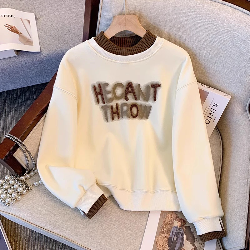 女童秋冬卫衣2025新款韩版休闲中大童半高领洋气长袖假两件上衣