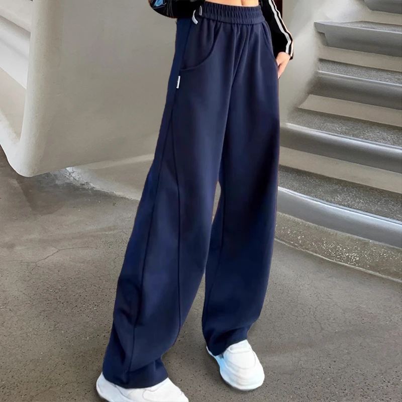 女童秋冬阔腿裤2025新款中大童直筒裤加绒加厚裤子小个子休闲卫裤