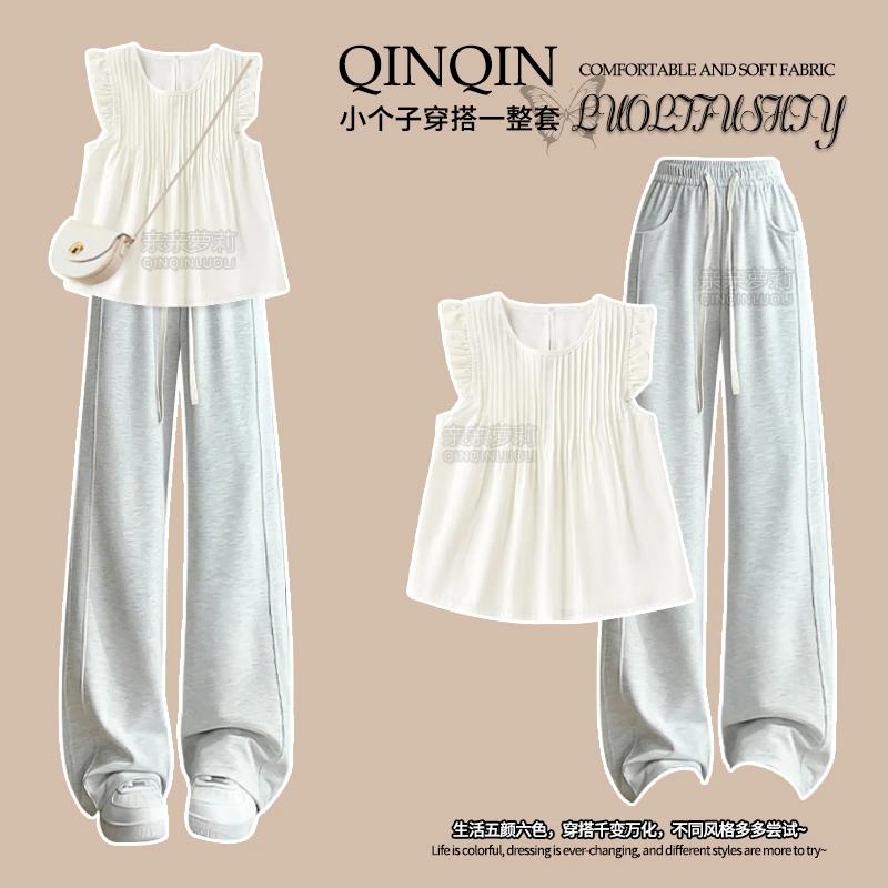 女童夏季阔腿裤套装2025新款小个子无袖T恤夏装休闲裤大童两件套