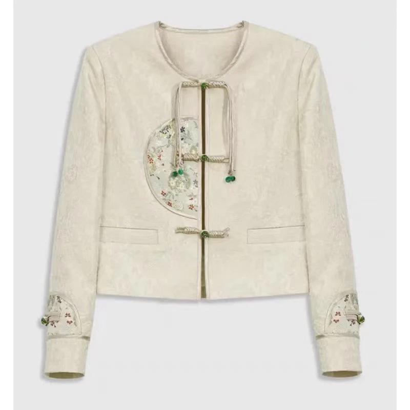 国风早秋外套女装新款新中式复古盘扣春秋设计感半圆上衣外套女装