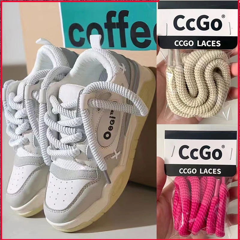 ocai适配用RETRO大面包粗圆形鞋带男女同款厚底面包米白色黑鞋带