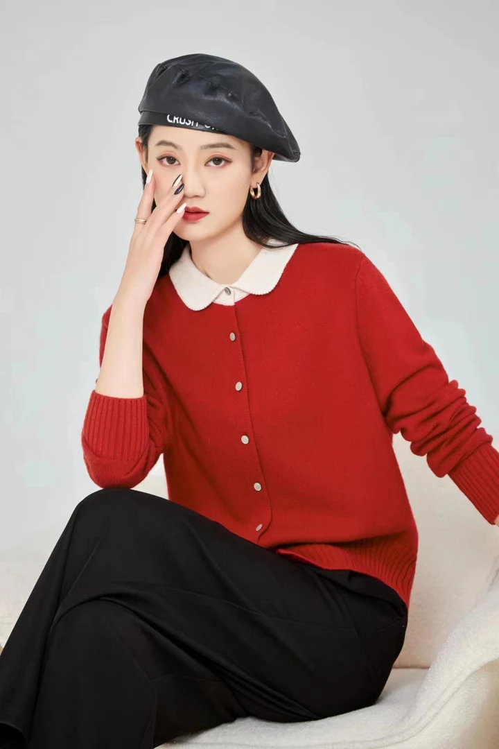 G-9040 长袖针织开衫100%进口美丽诺羊毛 针织羊毛衫 百搭羊毛衫