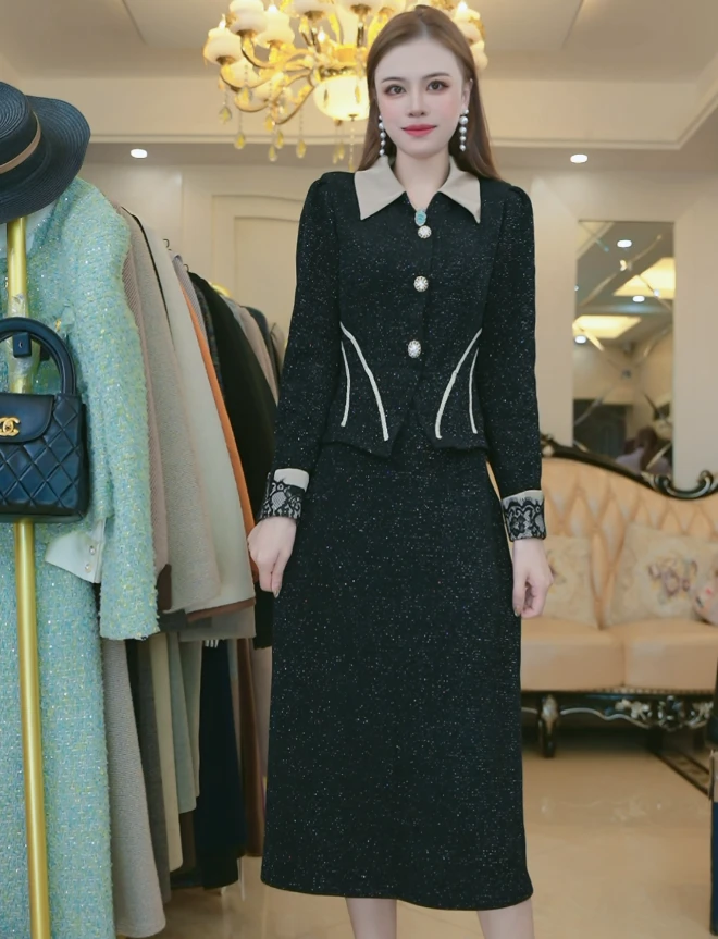 }2024年春秋款T238假两件高档气质时尚减龄中长裙