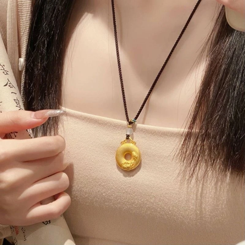 合金吊坠 （镀K金）莲花静心平安扣项链气质百搭挂坠金色情侣时尚