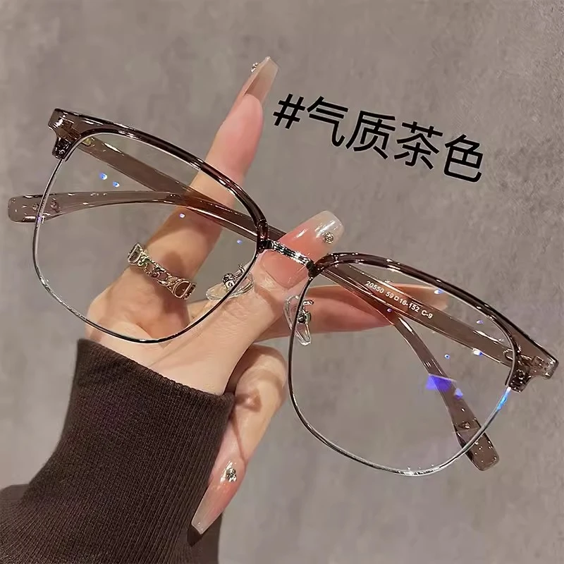 痞帅斯文理工男半框近视眼镜女有度数大脸胖宽大框显瘦变色防蓝光
