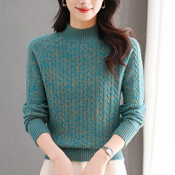 时尚洋气半高领毛衣女秋冬加厚宽松显瘦气质打底衫长袖针织套头
