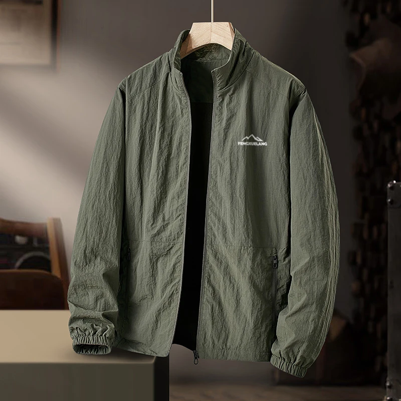 夹克男士休闲外套春秋季新款潮牌加肥加大码户外防风防水男装上衣