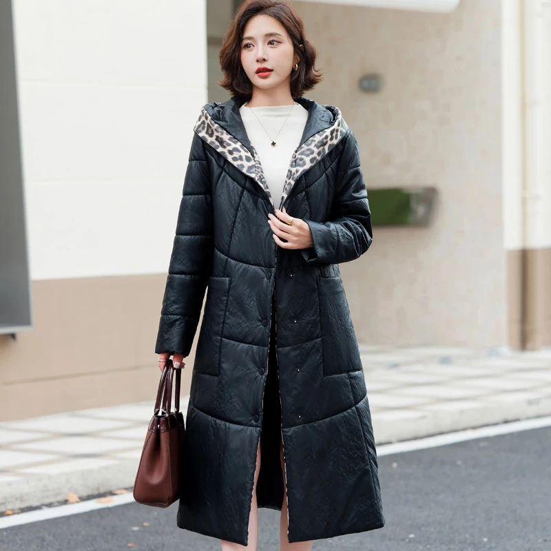 QLAOZH真皮绵羊皮长款连帽2024新款羊驼绒显瘦妈妈装海宁皮衣外套