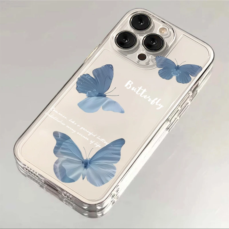蓝色蝴蝶适用iPhone15透明保护壳14苹果13小米12vivo华为oppo荣耀