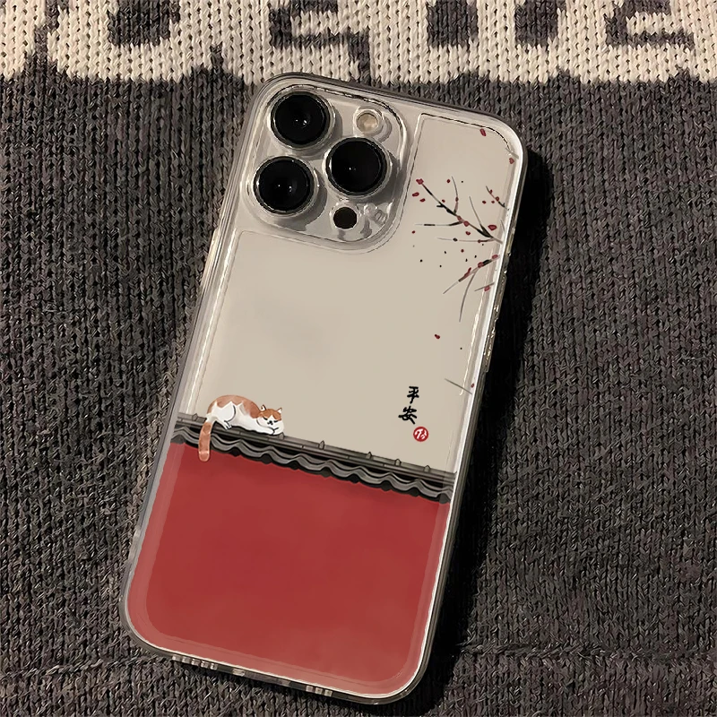 红墙猫咪iphone15/14promax苹果13透明手机壳12/11新年x/xr简约7p