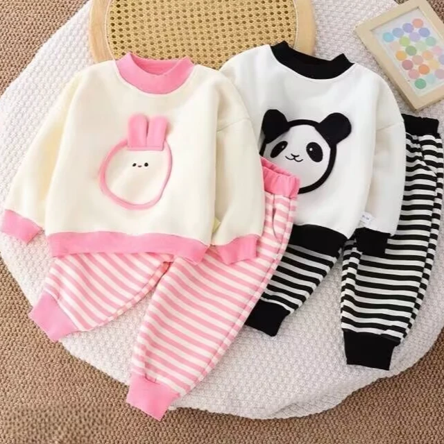 秋季卡通风休闲风套装女童条纹儿童童装运动卡通春季时尚女宝