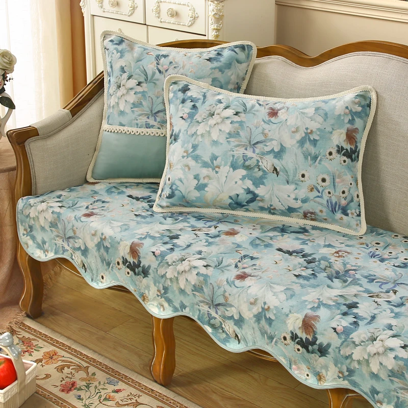 蝶恋花沙发垫四季沙发垫真皮防滑美式轻奢风田园简约沙发套盖布