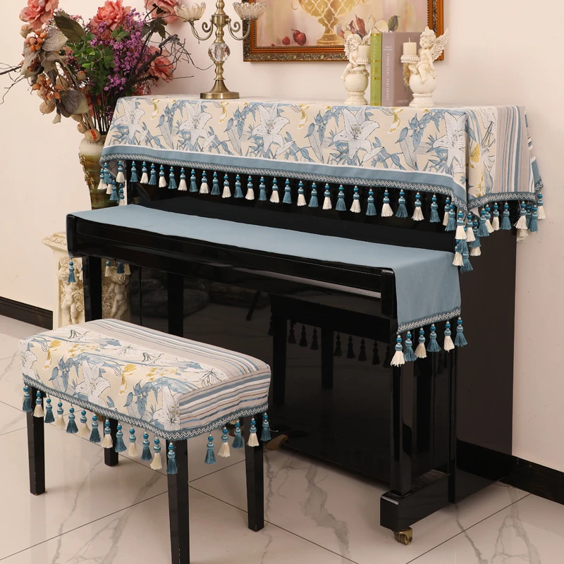 24年新款AB般钢琴防尘罩三件套盖巾布立式通用美式高档轻奢琴凳套