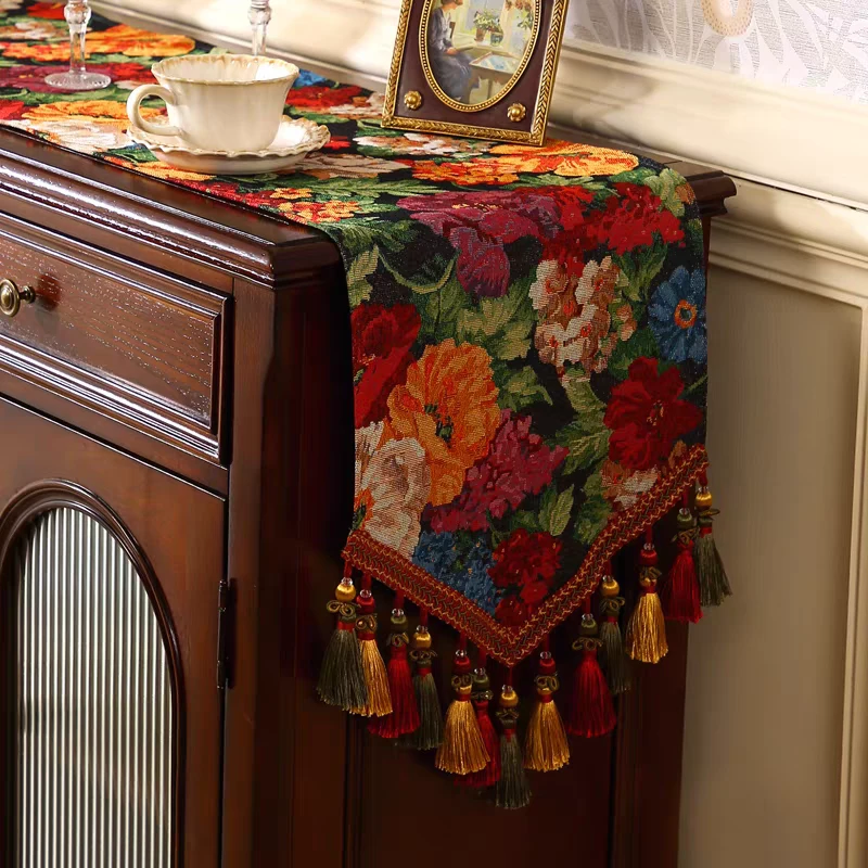 桌旗高端奢华美式复古高级餐桌欧式桌布电视柜轻奢茶几长条盖布