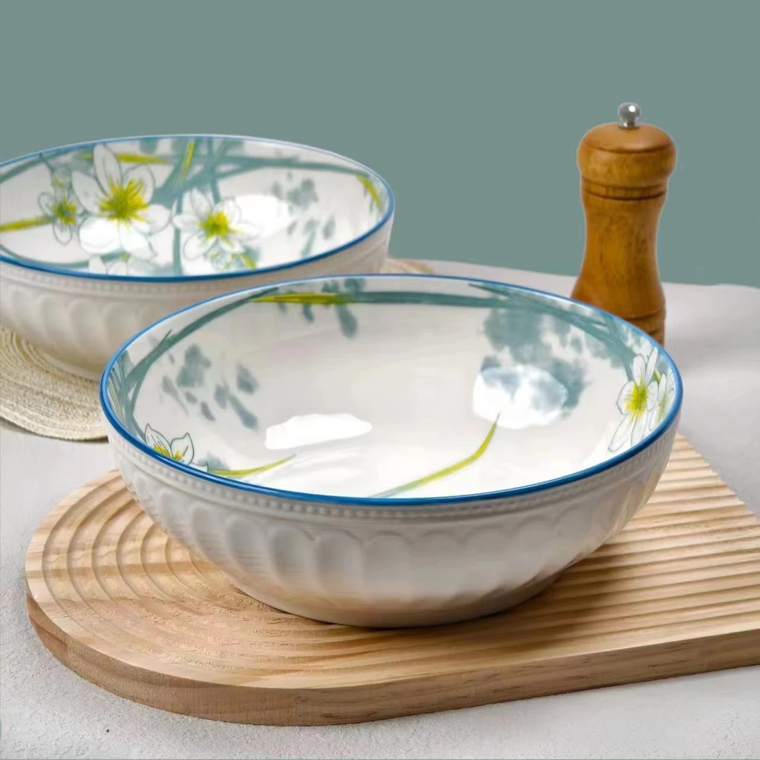 9英寸水仙花汤碗2个装 破损联系客服