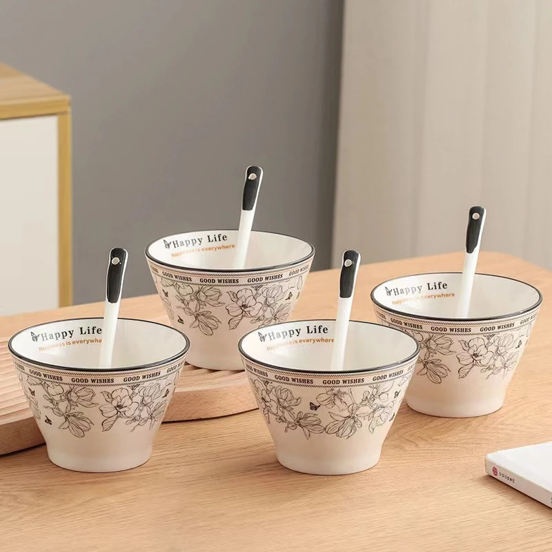 爆款带勺创意小香风陶瓷餐具家用情侣可微波炉洗碗机烤箱燕麦碗