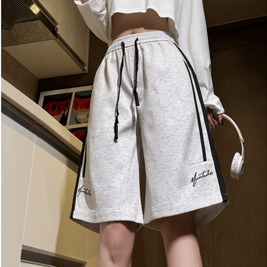 【A1062】夏季休闲宽松运动短裤美式条纹情侣休闲裤~尤莱特穿搭