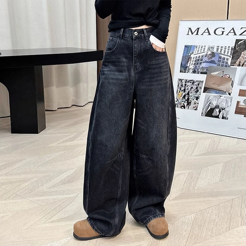 设计感小众牛仔裤女高腰秋季新款韩版慵懒风百搭窄版阔腿弯刀裤子