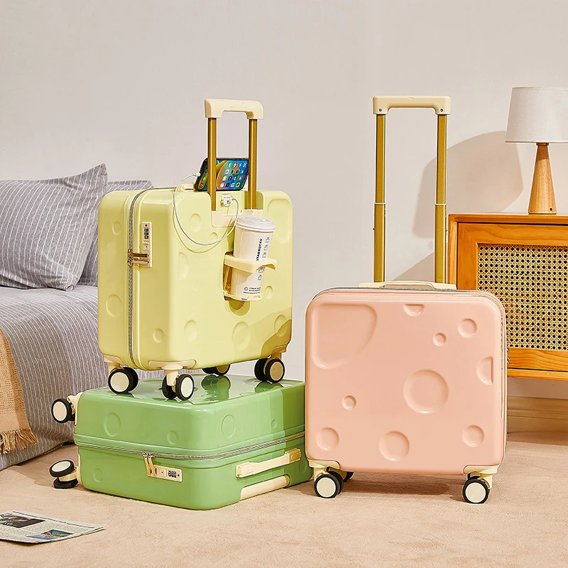 18寸行李箱女小型轻便奶酪小登机箱20可上飞机儿童拉杆旅行密码箱