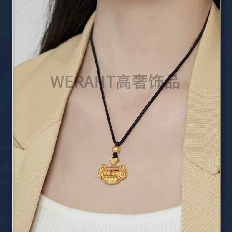 铜合金吊坠 平安锁项链女手工编织绳宝宝锁长命锁吊坠传承情侣款