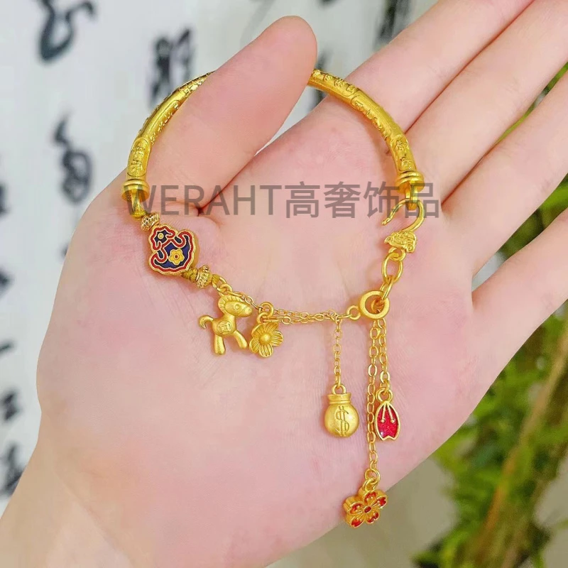 铜合金手链 高品质马上有钱花烧蓝珐琅半镯手链设计气质时尚百搭