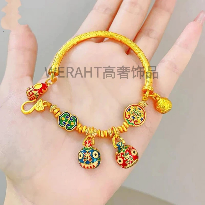 合金手链 古法烧蓝五路财神半镯手链招财吞金兽一家三口