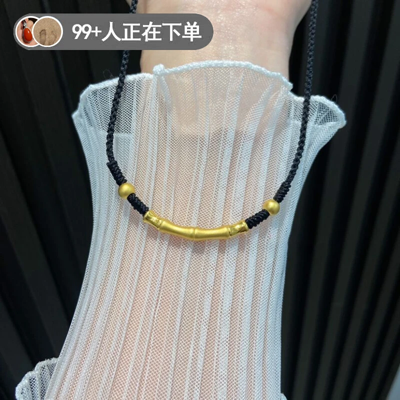项链金色竹节弯管男女锁骨链步步高升编织轻奢风黑绳女女款
