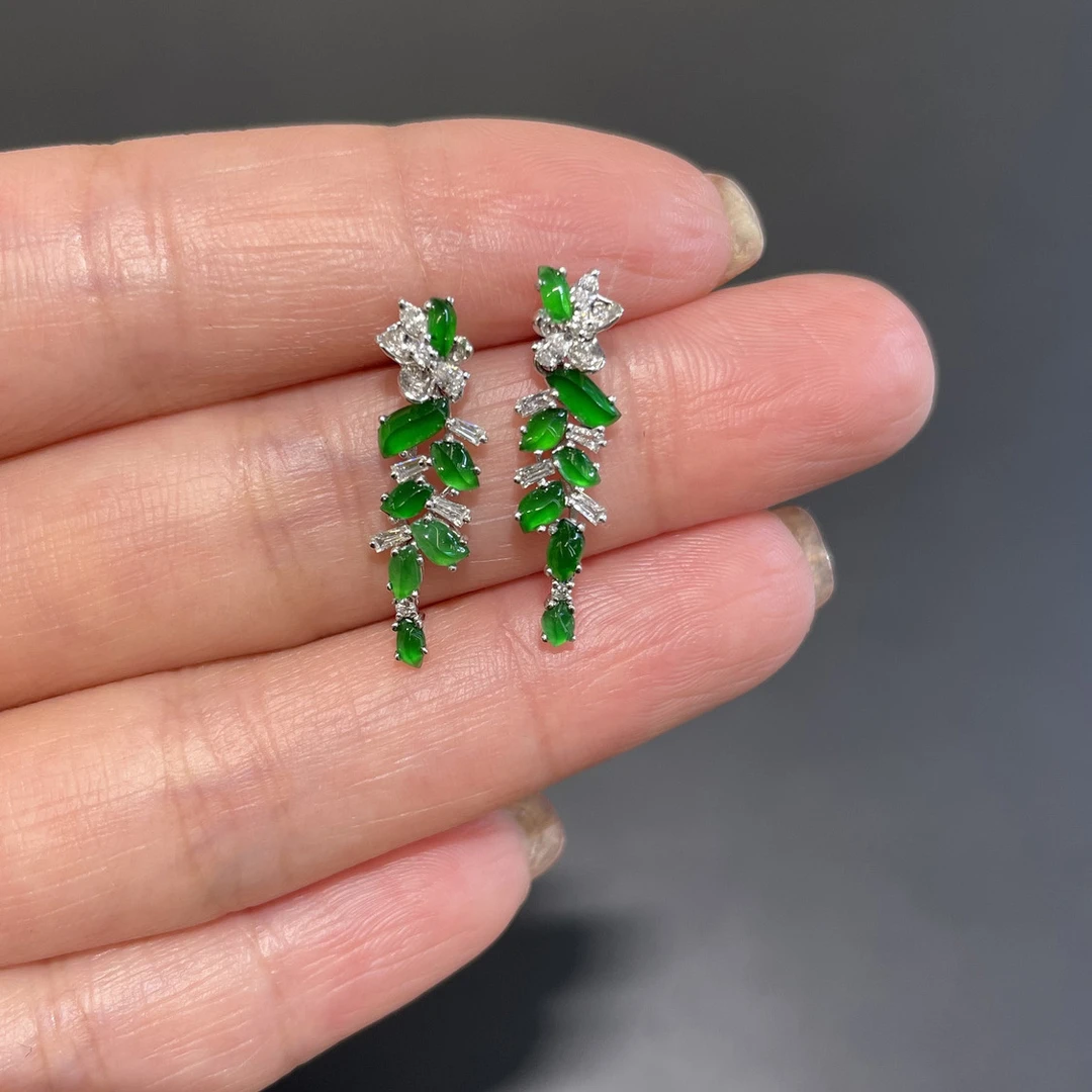 耳饰新款中式设计桂花耳钉女满绿叶花朵耳坠高级感百搭绿色