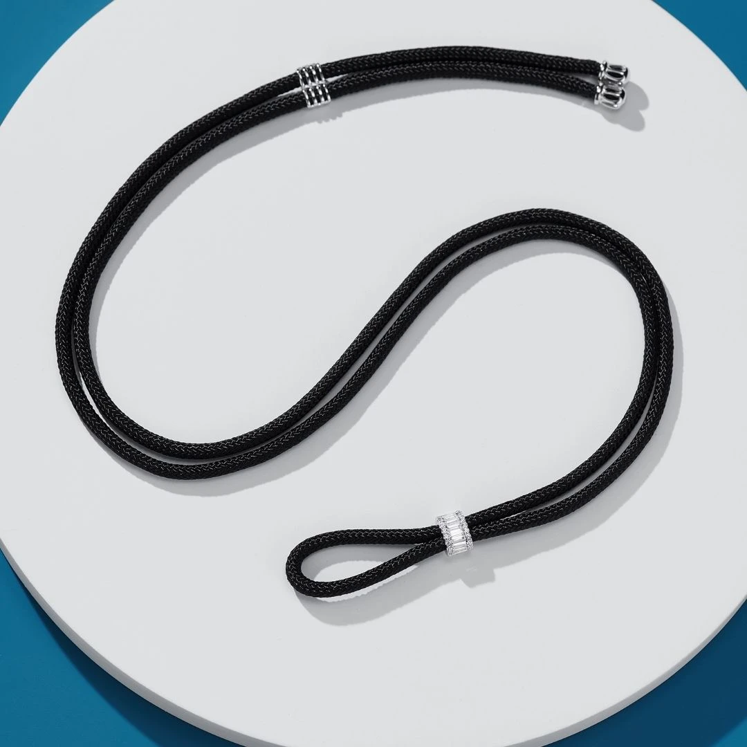 可抽拉调节T方形编织黑绳时尚素面项链DIY饰品配件百搭小众高级感