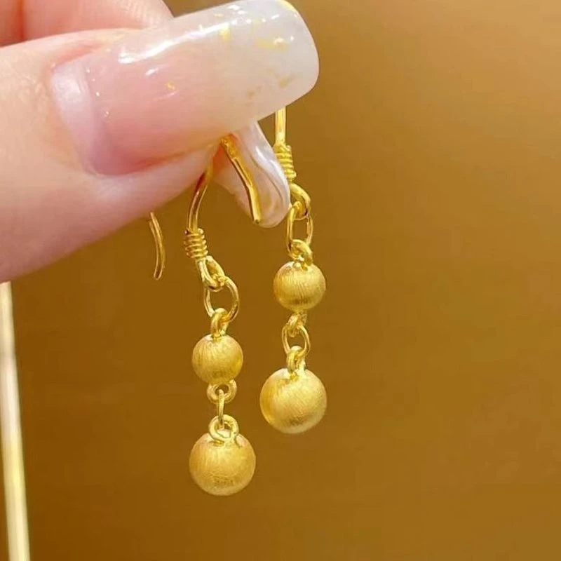 耳饰2024新款时尚拉丝珠耳环古风超仙耳吊金色女古法有精美