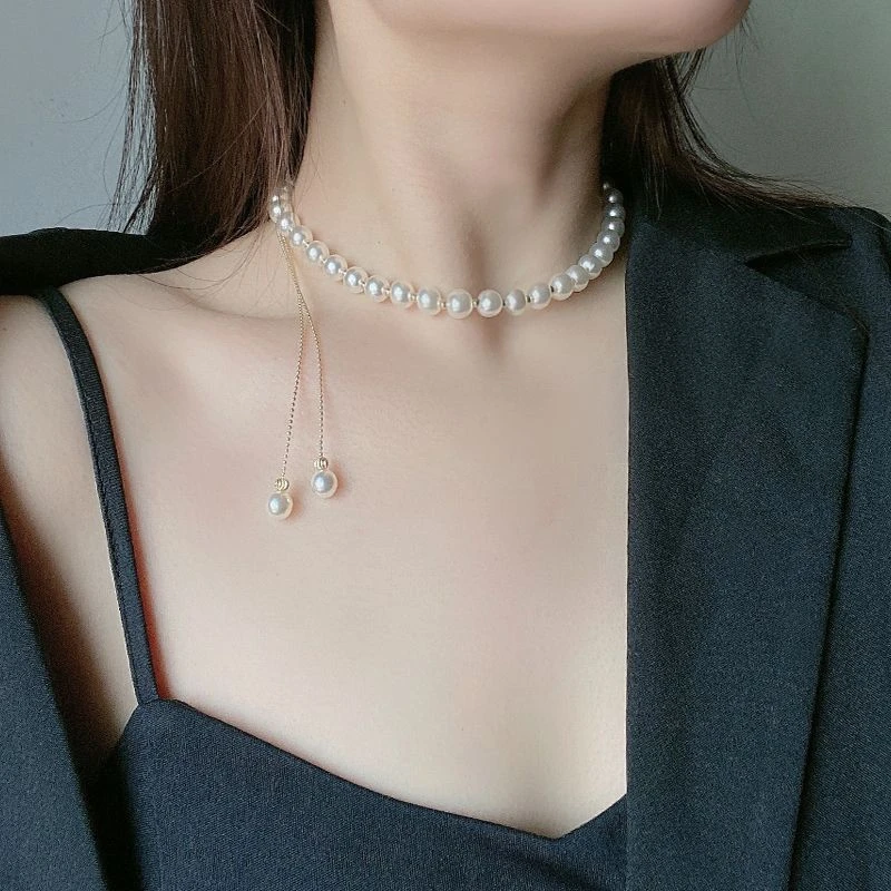 仿珍珠项链白色百搭简约甲状腺术后遮挡遮盖脖子颈部疤法式