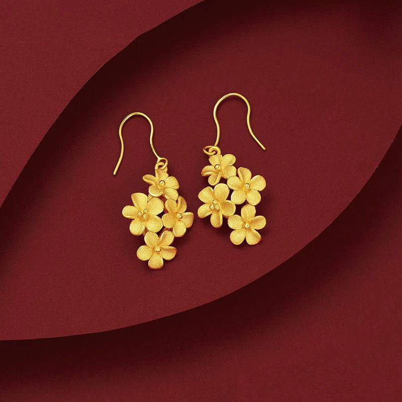 耳饰繁花似锦金色耳环女小众复古风高级感气质百搭轻奢优雅