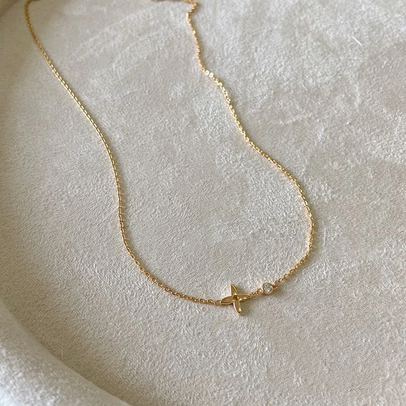 四叶草女玫瑰金色钟楚曦同款夏日锁骨链百搭小众精致